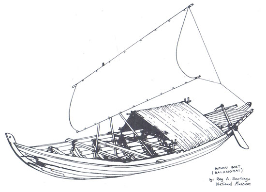 Sketch of a Filipino balangay boat by Rey A Santiago of the National Museum