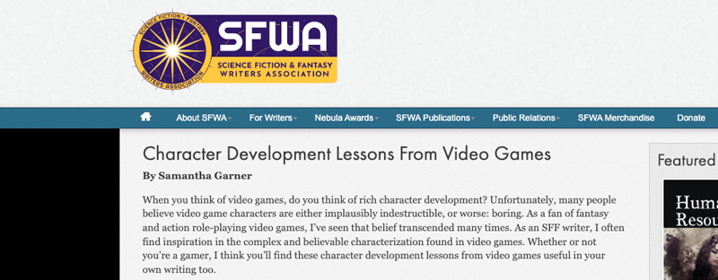 Read more about the article SFWA Blog: Character Development Lessons From Video Games